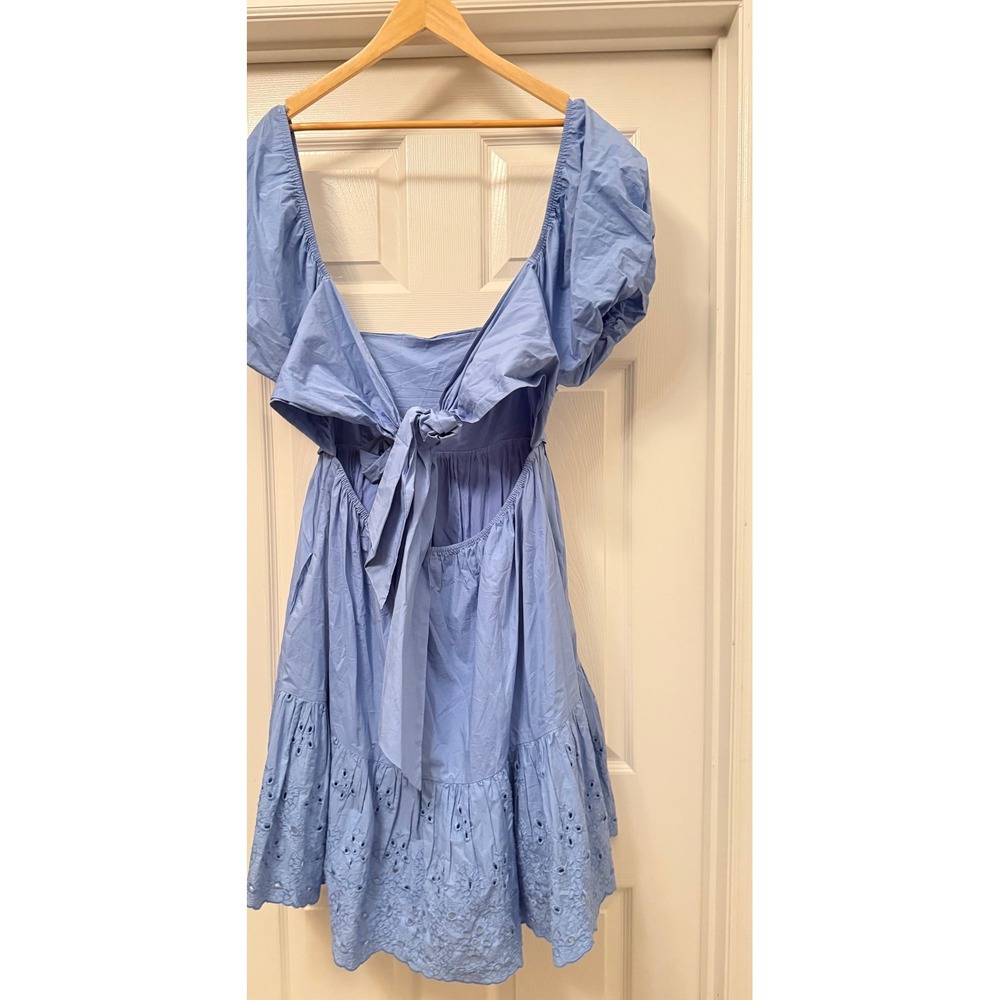En Saison Dress Womens Small Blue Puff Sleeve Eyelet Open Back Tie IES2702D-1 - Picture 5 of 9
